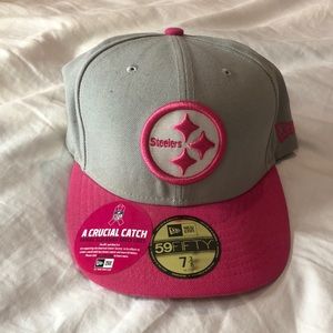 Gently Used pink breast cancer awareness New Era Steelers Hat